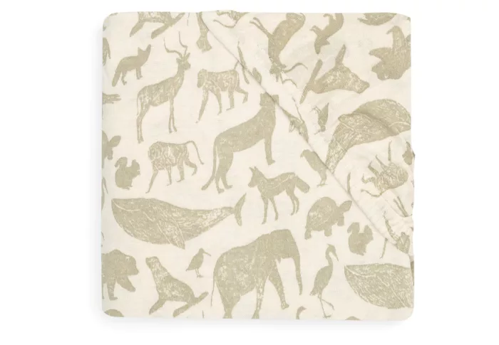 Drap-housse Jersey 60x120cm Animals - Olive Green (Jollein)